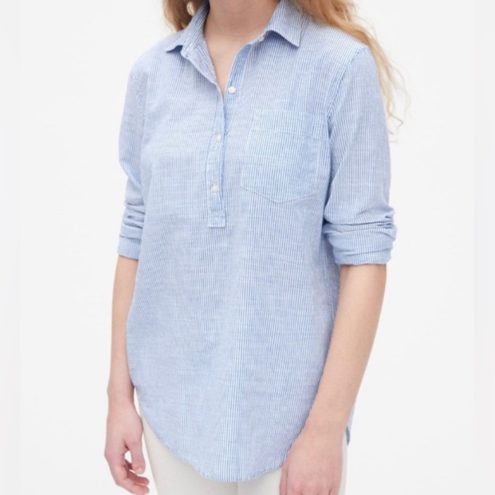 GAP Blue and white Stripe Popover Top